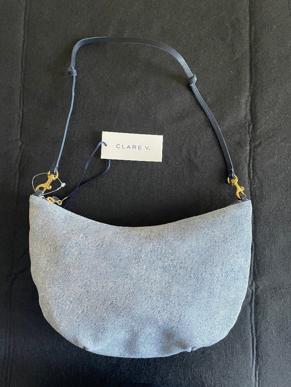 Clare V. | Lune Shoulder Bag, light blue denim suede